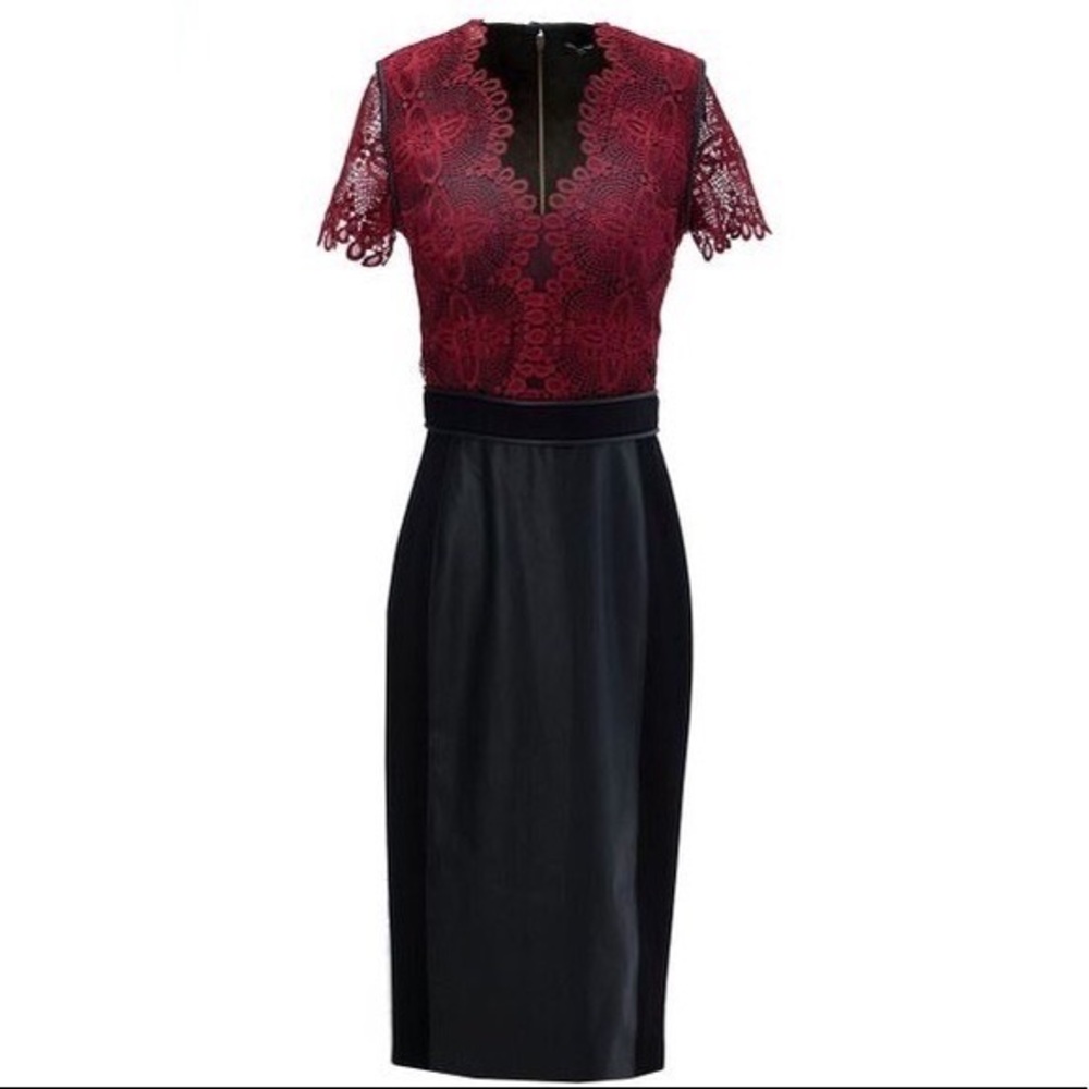 Stunning & comfortable Catherine Deane cocktail dress in deep red and black.